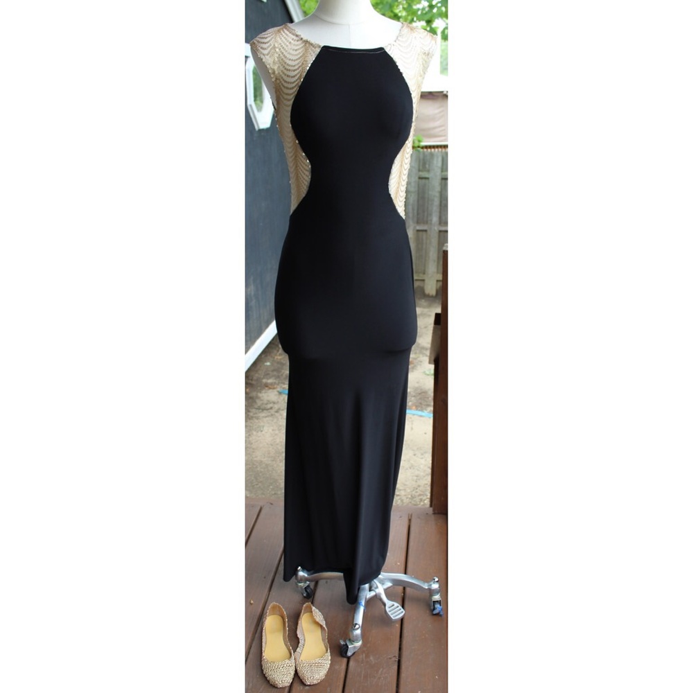 Black & Gold Sequenced Backless long Dress